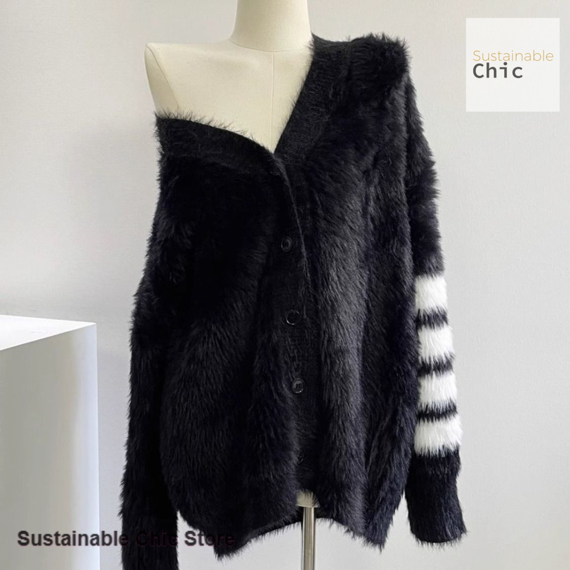 Wool Coat Peacoat - Korean style black new mink cashmere