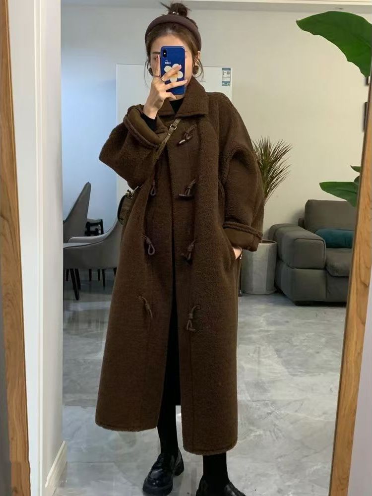 Wool Coat Peacoat - Lamb Fur Long Thickened Winter Coat