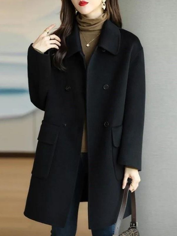 Stylish Mid-Length Woolen Coat - Wool Coat Peacoat 评论和价格