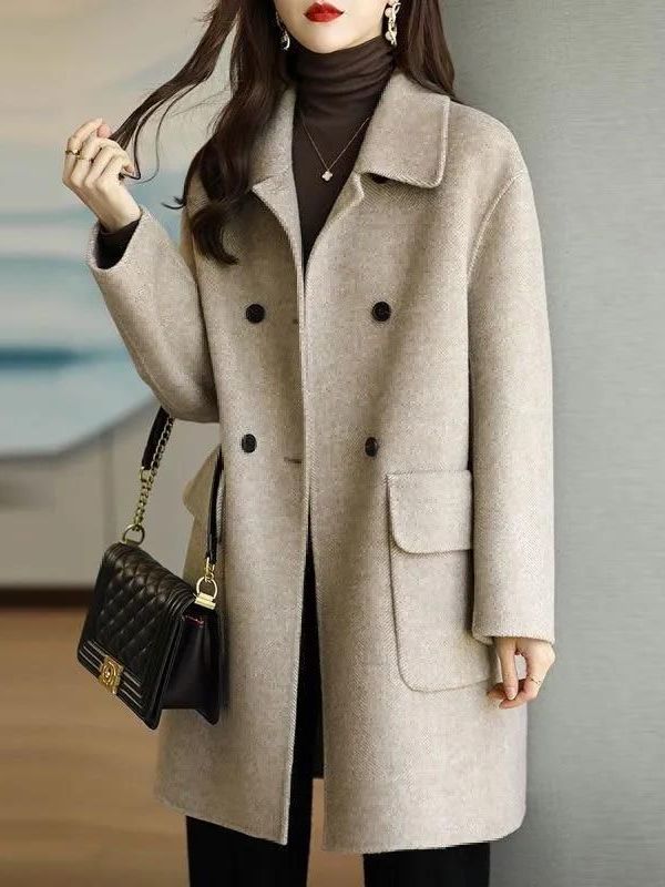 Stylish Mid-Length Woolen Coat - Wool Coat Peacoat 评论和价格