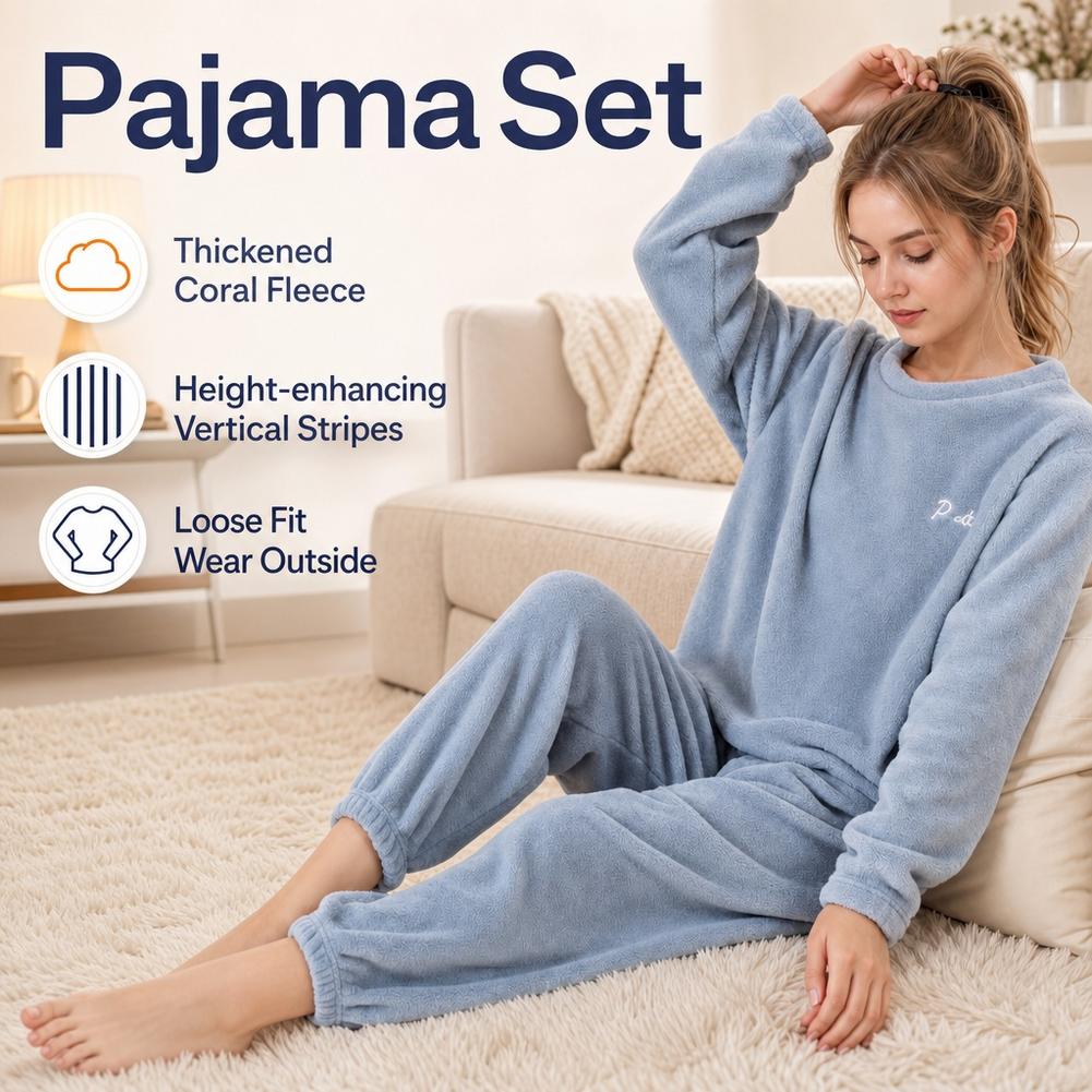 Coral Fleece Homewear Set Paja - Corduroy Pant Warm 评论和价格